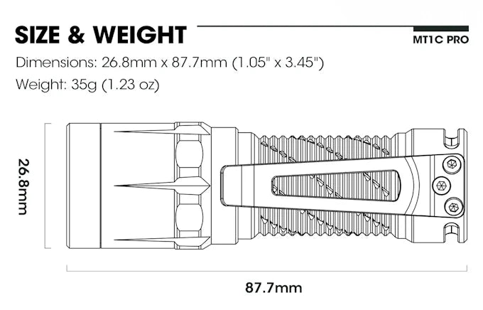 Nitecore MT1C Pro dimensions