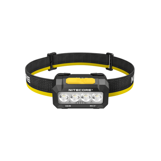 Nitecore HA19 Classic Black headlamp front view with four LED lenses