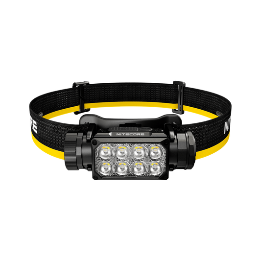 Nitecore HC65 MCT headlamp front view showing eight LED lenses