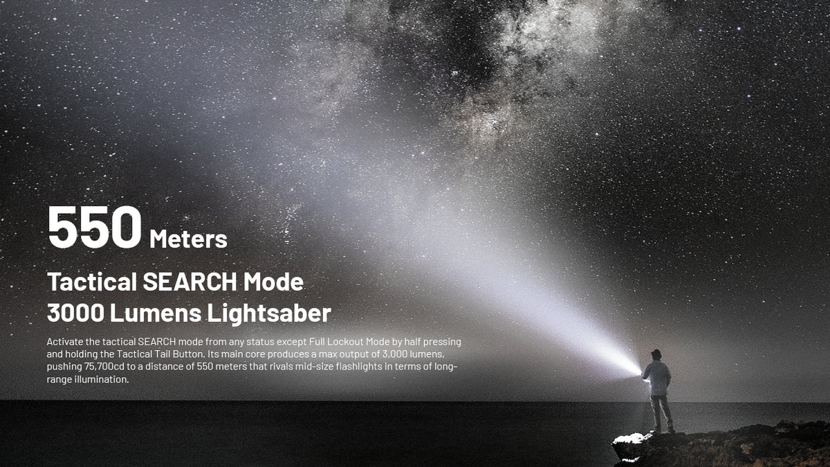 Nitecore EDC35 search beam reaching across a dark landscape