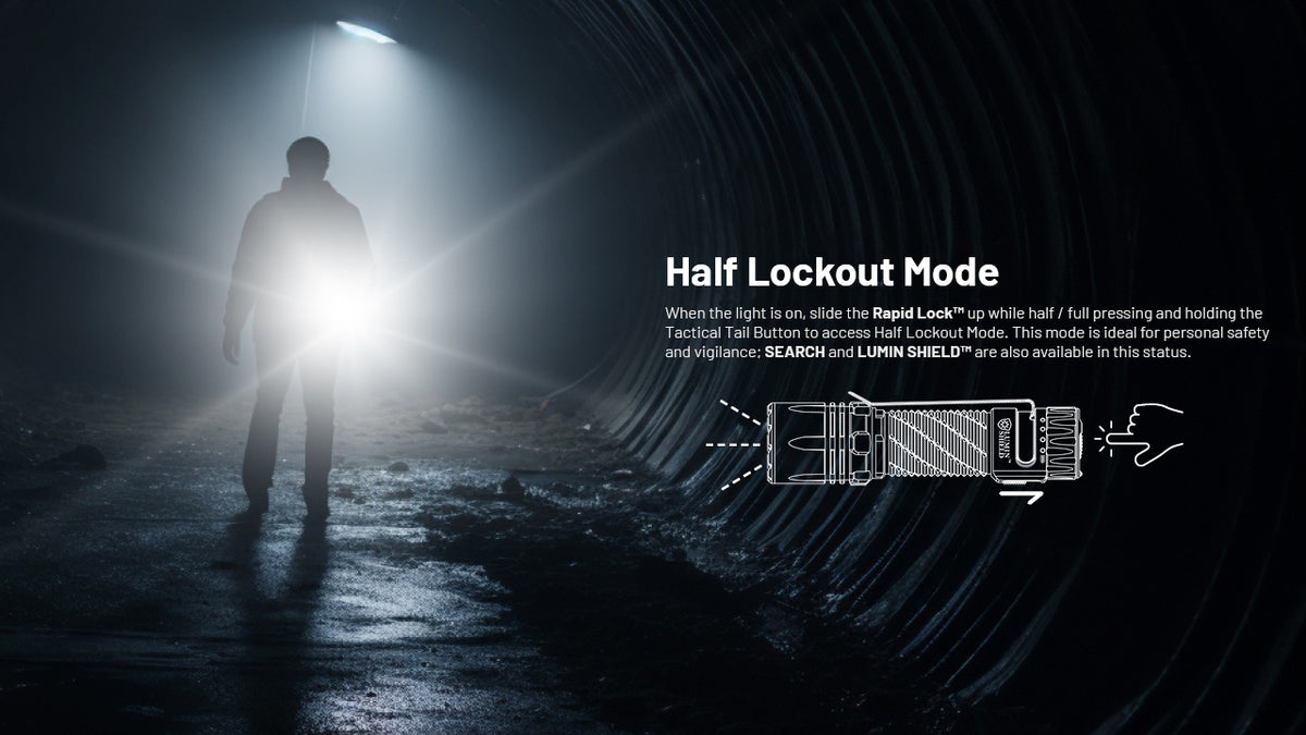 Nitecore EDC35 half-lockout mode illustrated with a nighttime search scene
