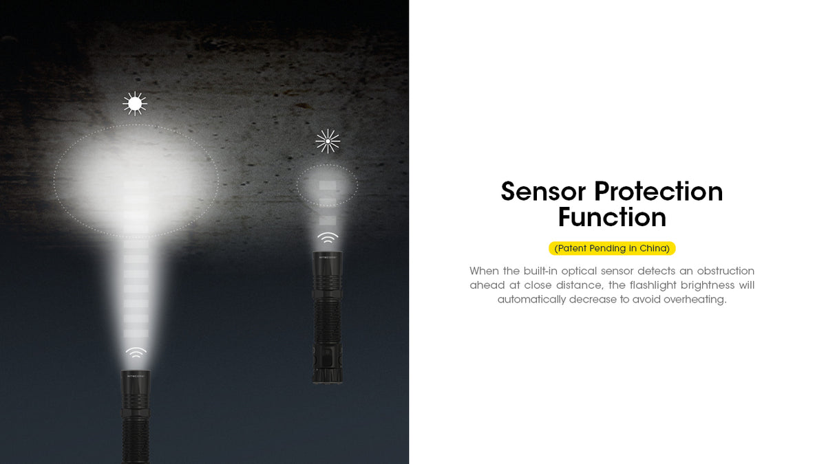 Nitecore EDC35 sensor protection function reducing output near an obstacle