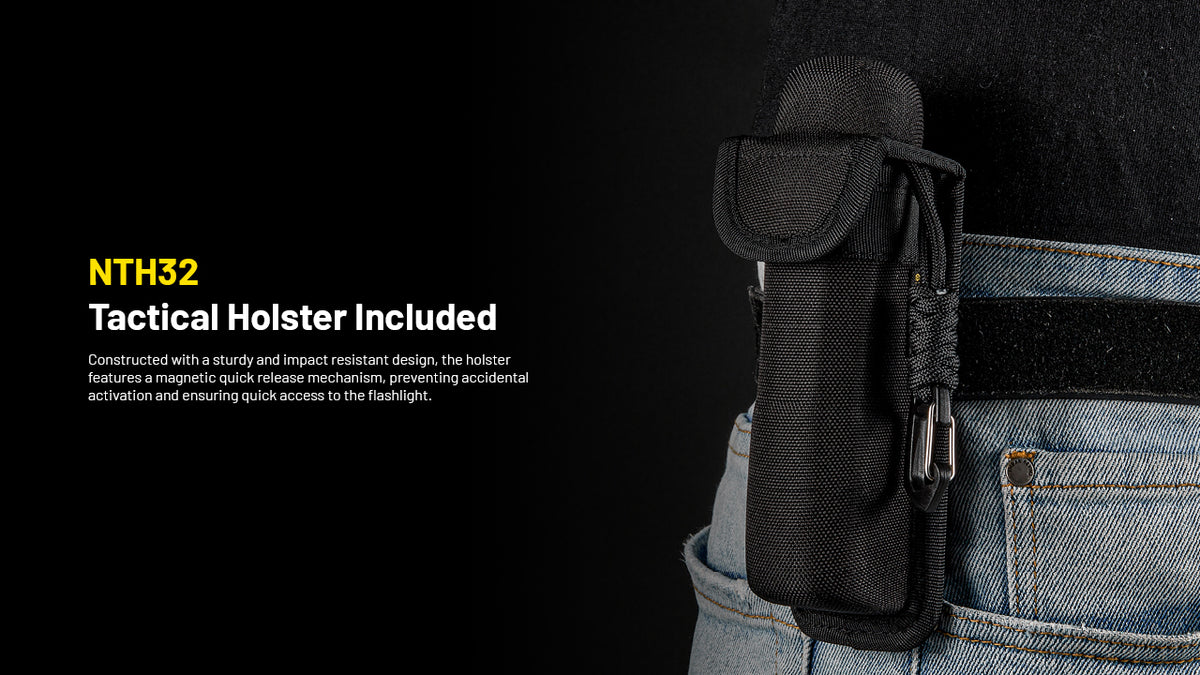 Nitecore EDC35 included NTH32 tactical holster worn on a belt
