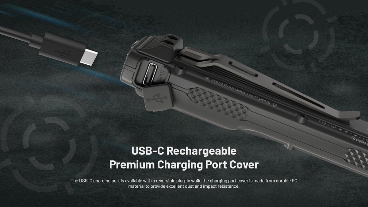 Nitecore EDC25 USB-C charging port with protective cover open