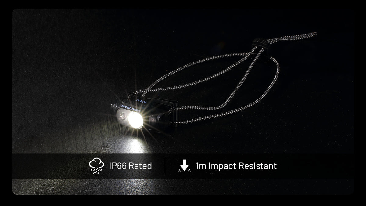 Nitecore HA11 headlamp water and impact resistance infographic