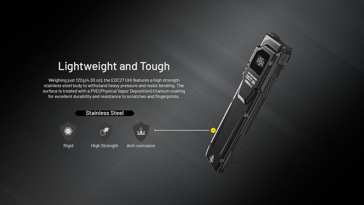 Nitecore EDC27 UHI lightweight stainless steel body construction