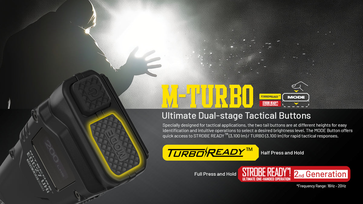 Nitecore EDC27 UHI dual-stage tactical buttons for Turbo and Strobe