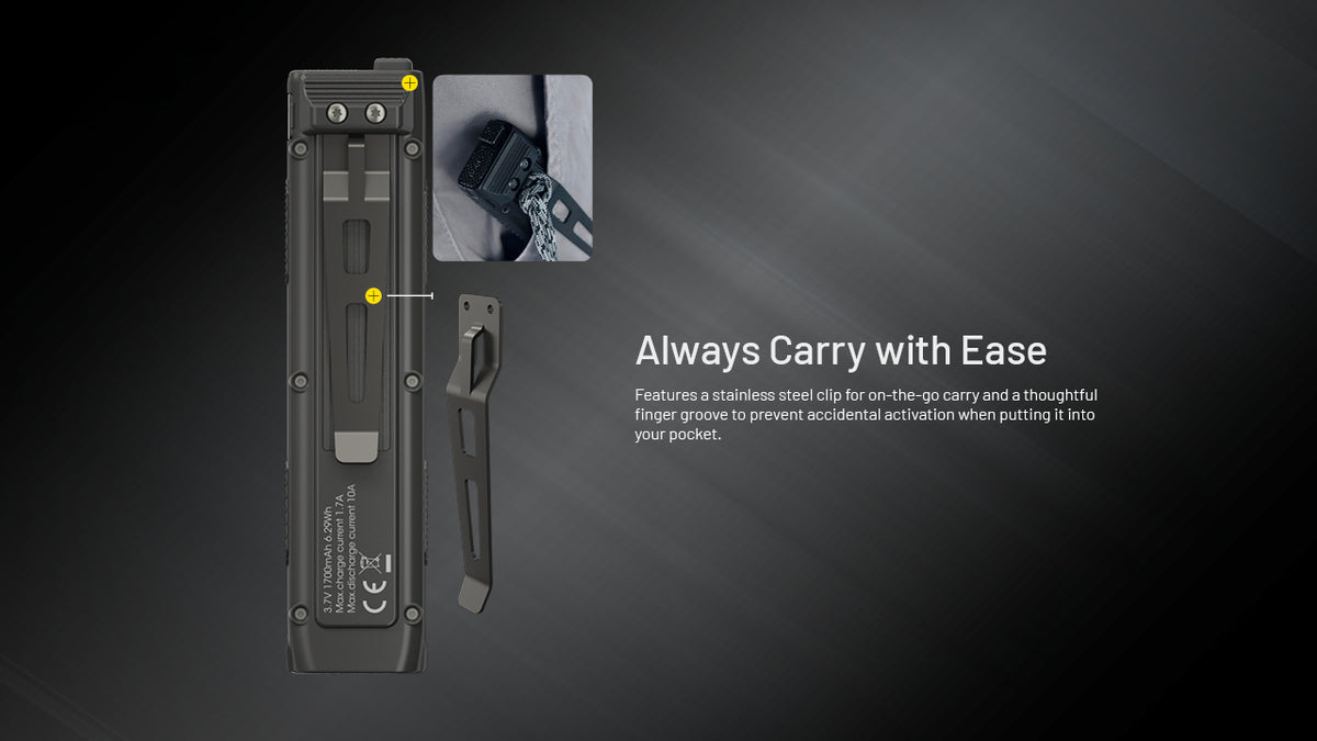Nitecore EDC27 UHI pocket clip details for everyday carrying