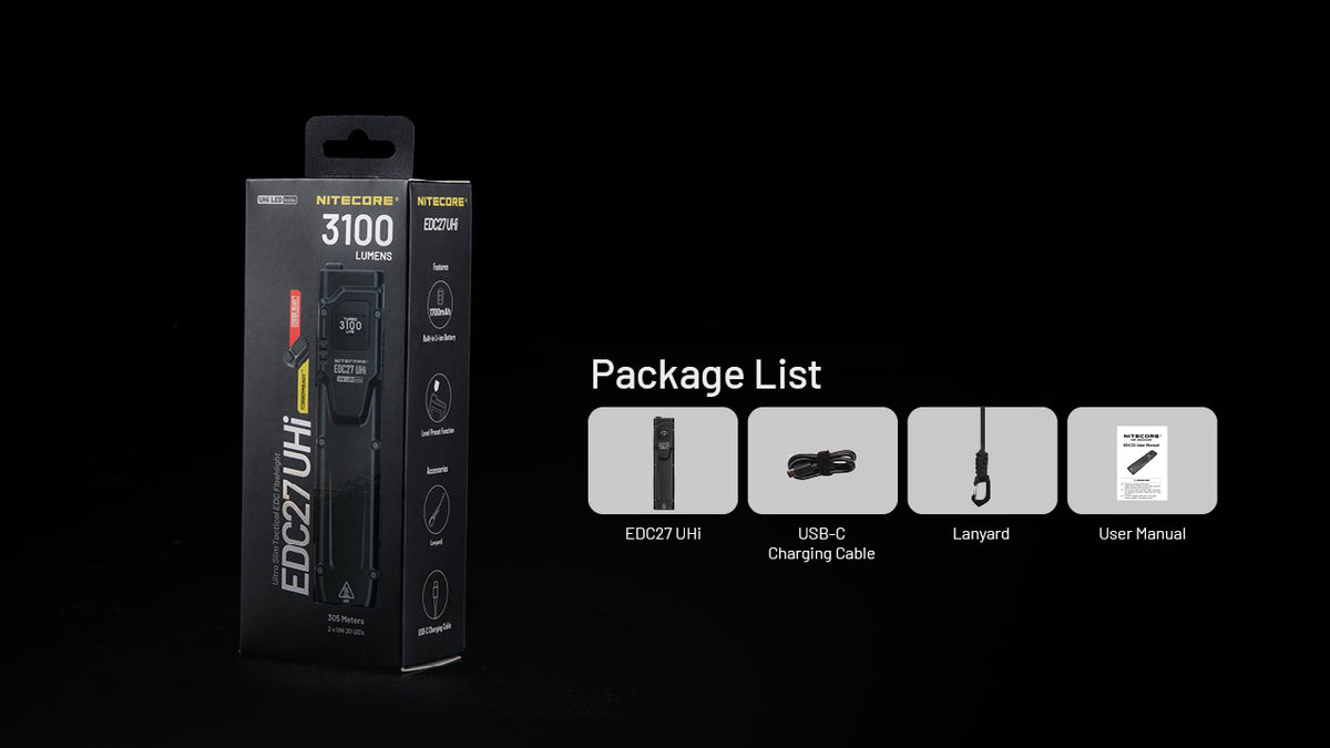 Nitecore EDC27 UHI retail box and package contents