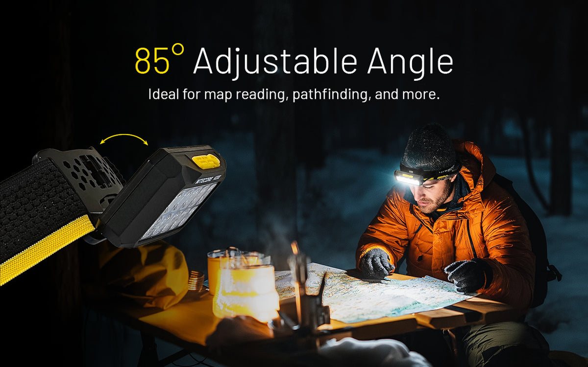 Nitecore HU2000 adjustable headlamp angle for reading a map
