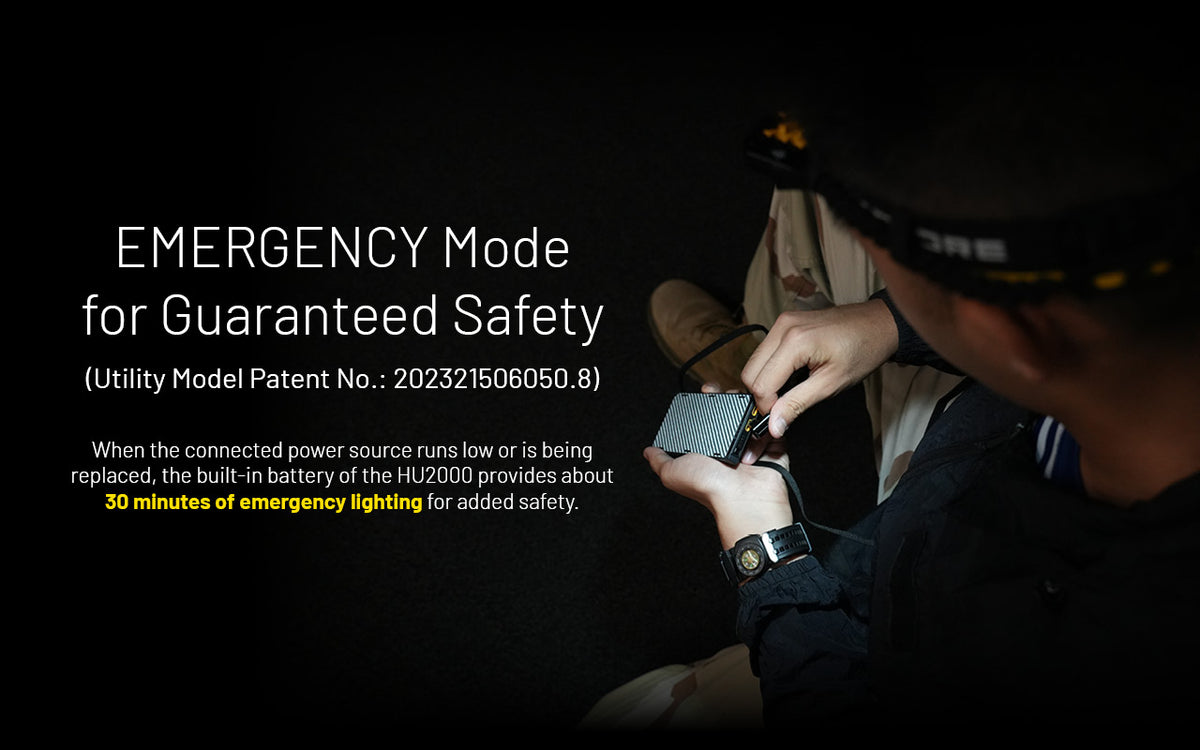 Nitecore HU2000 emergency lighting while changing an external power supply