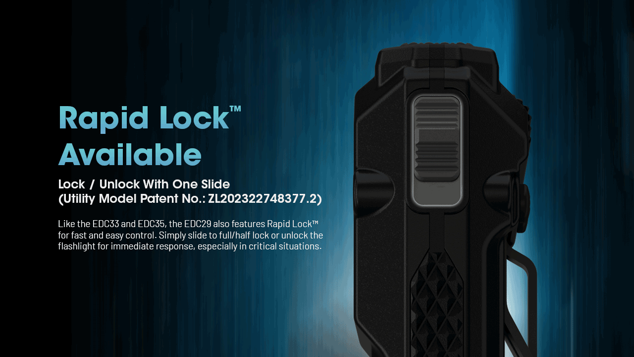 Nitecore EDC29 Rapid Lock sliding switch close-up