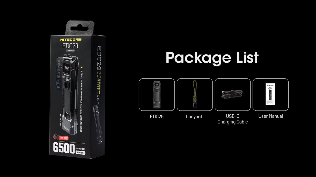 Nitecore EDC29 retail box and package contents