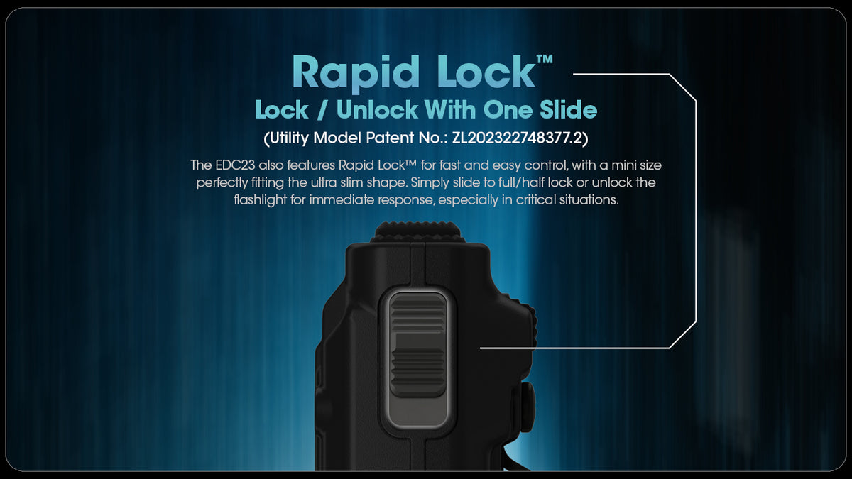 Nitecore EDC23 Rapid Lock sliding switch close-up