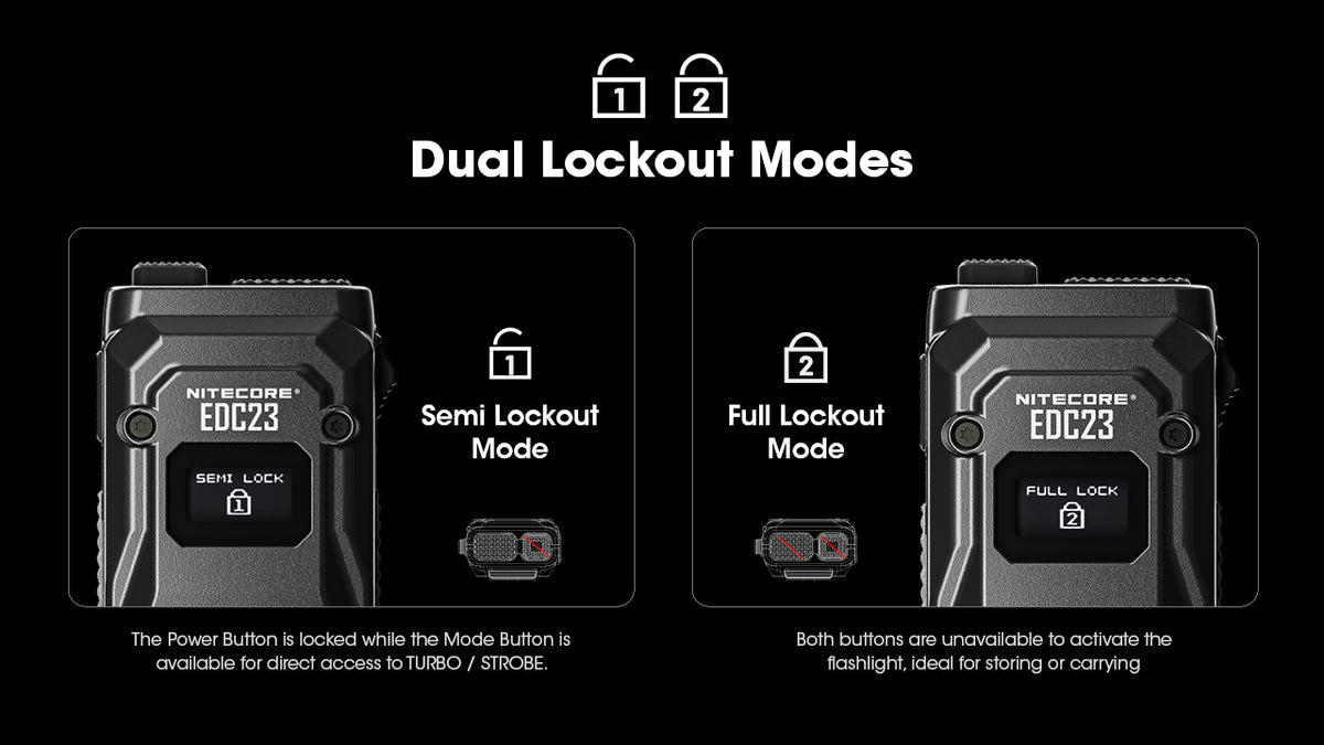 Nitecore EDC23 half and full lockout modes