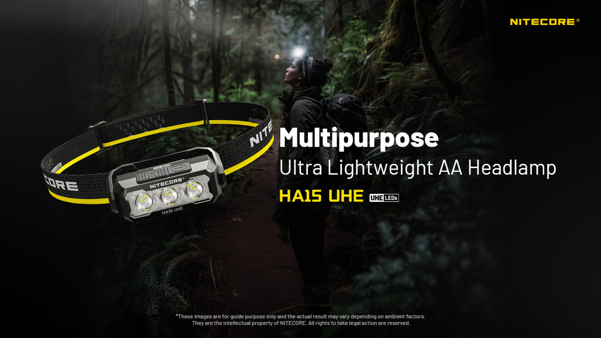 Nitecore HA15 UHE multipurpose headlamp shown during a forest walk