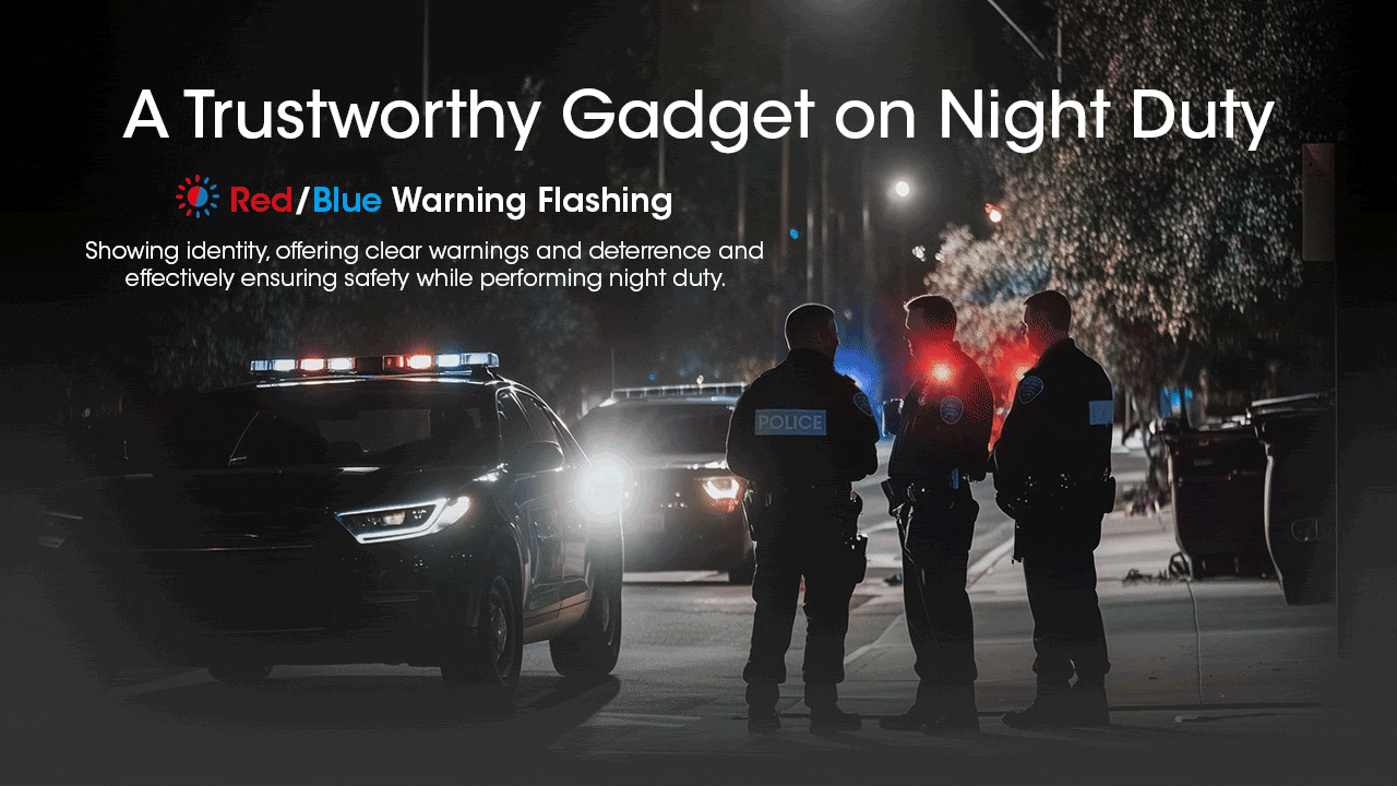 Nitecore CL10 red and blue warning lights during night duty