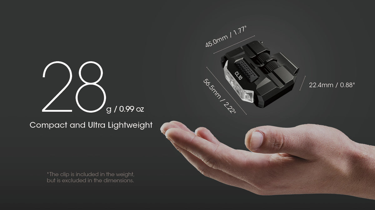 Nitecore CL10 compact clip-on light dimensions and weight