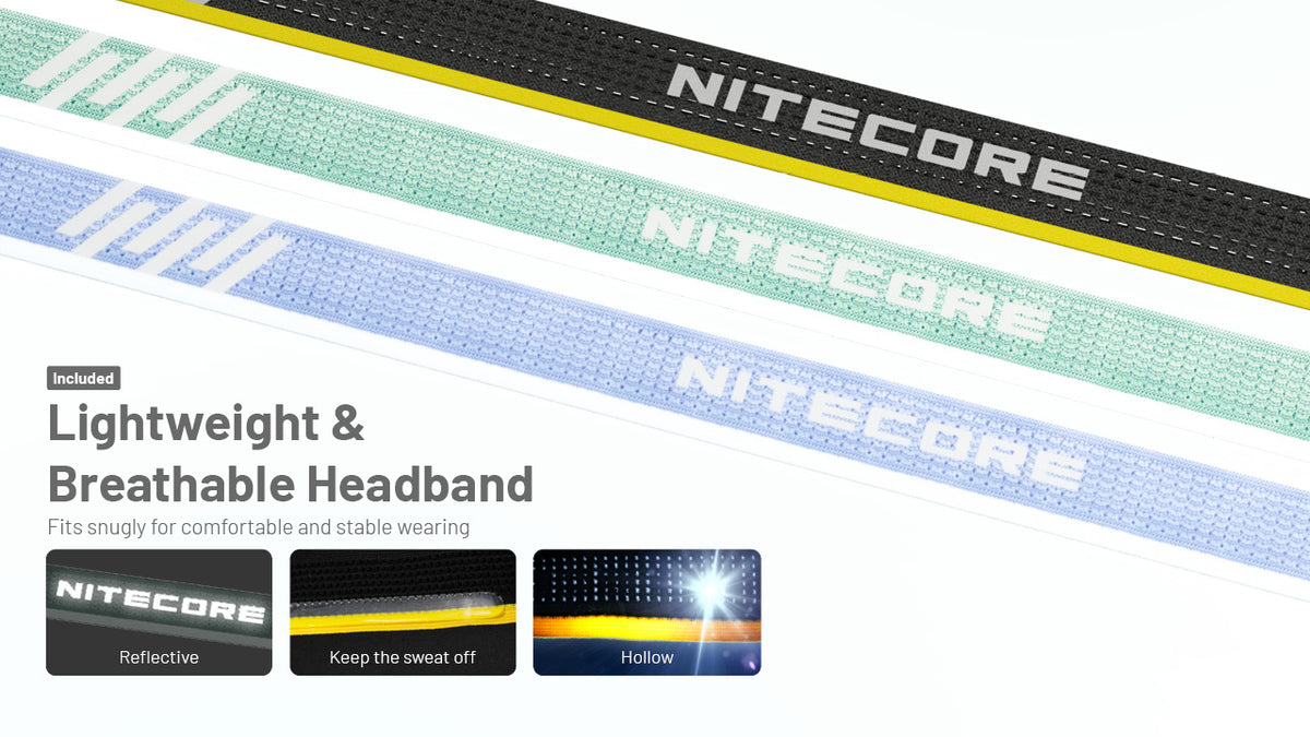 Nitecore HA23 UHE breathable reflective headbands in three colors