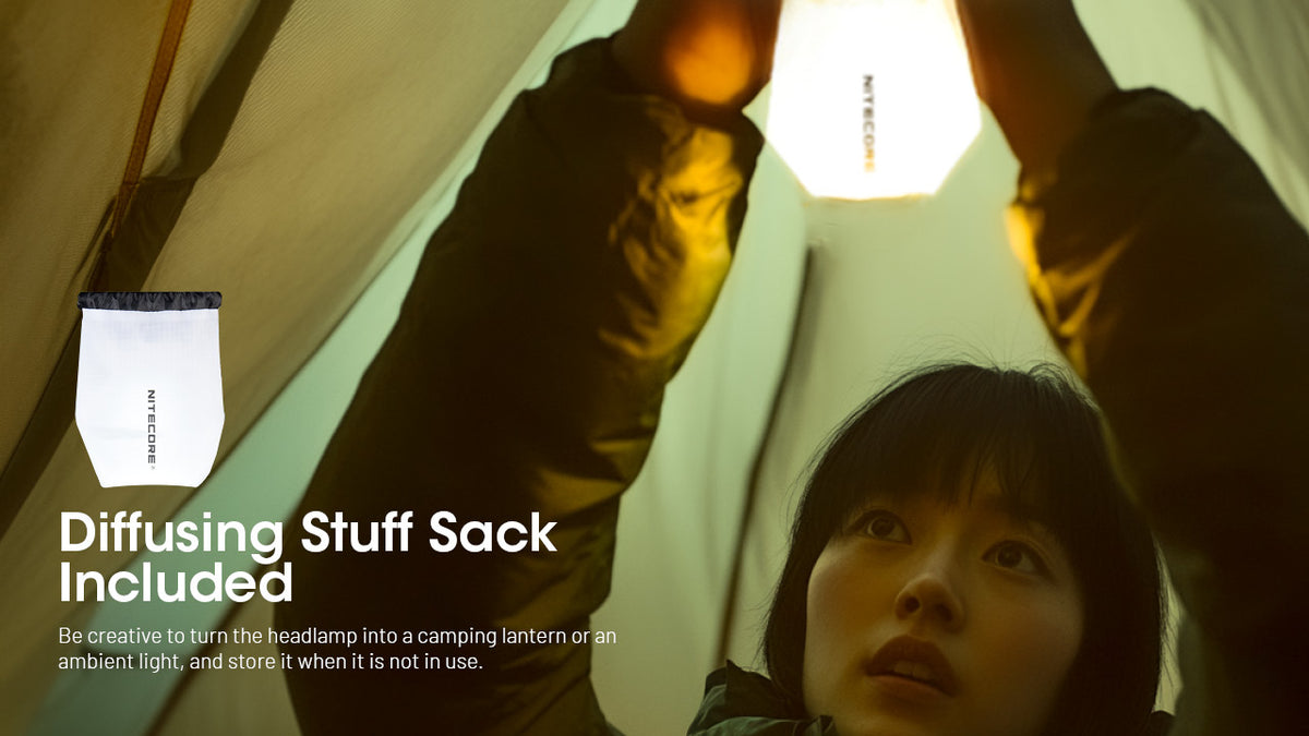 Nitecore HA23 UHE diffusing stuff sack used as a tent light