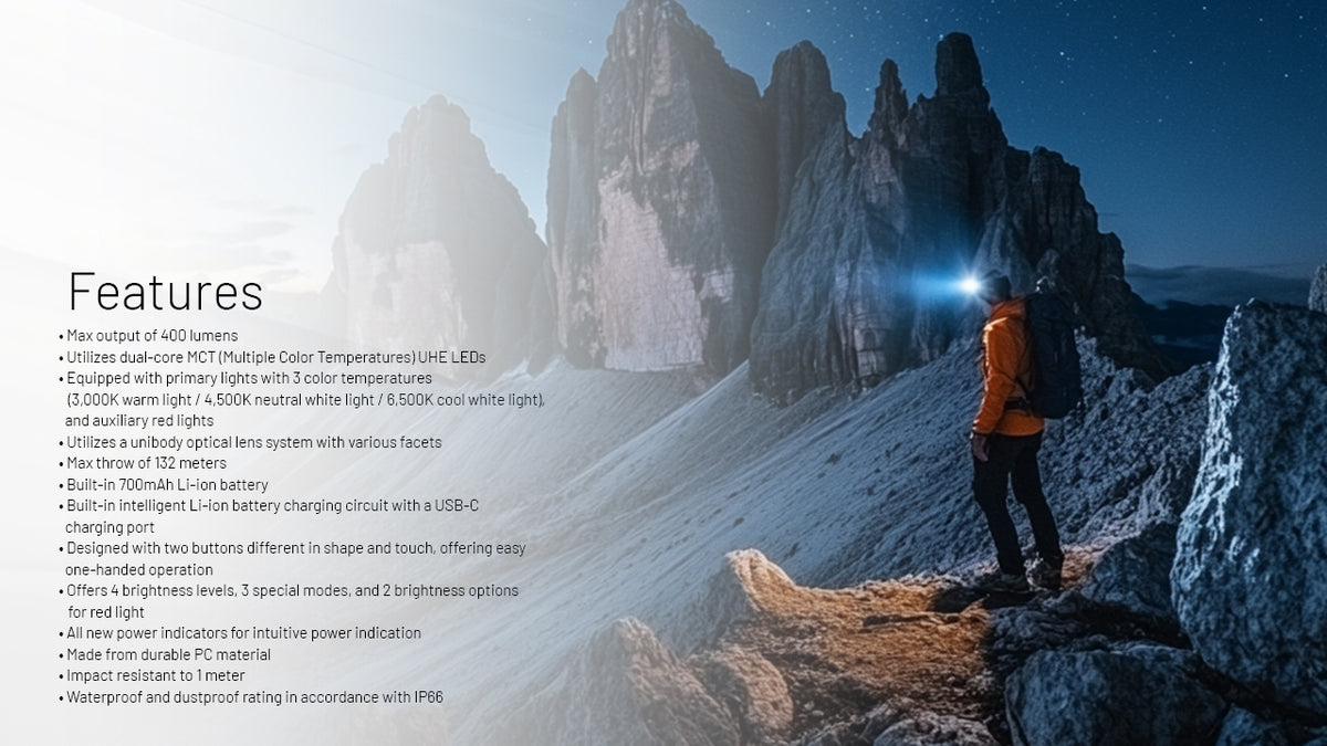 Nitecore NU25 MCT UL headlamp feature list