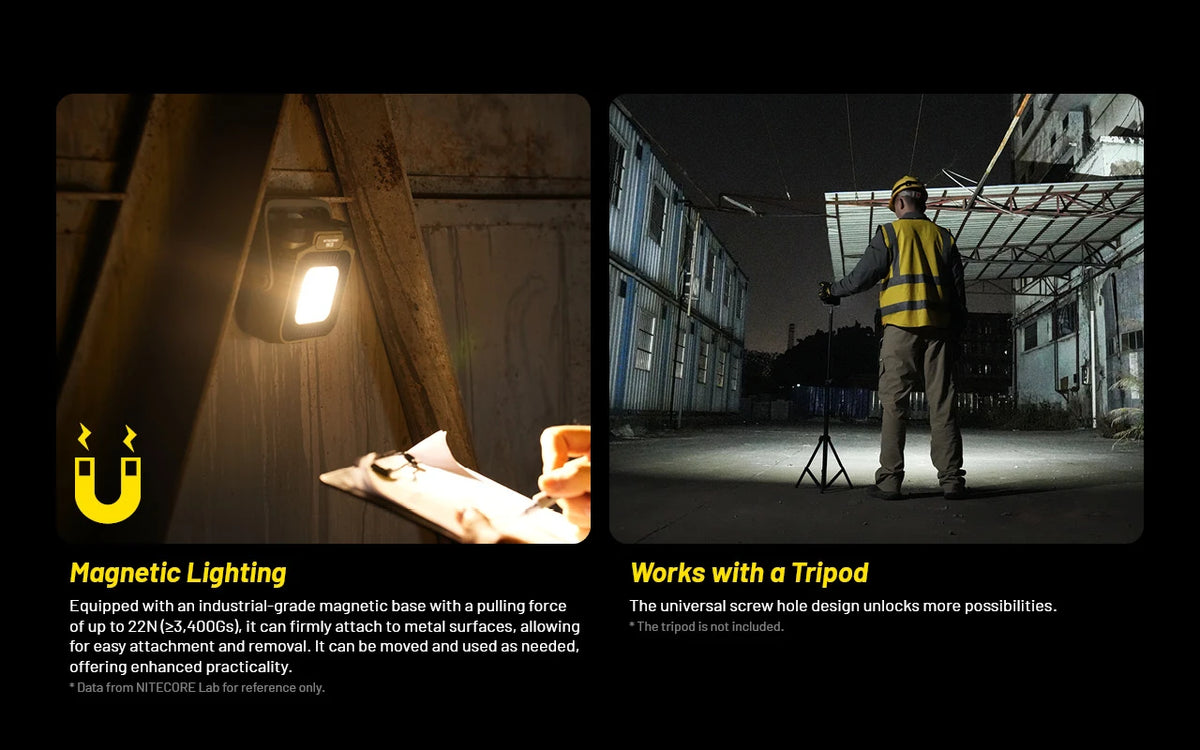 Nitecore NWL30 magnetic mounting and tripod use examples
