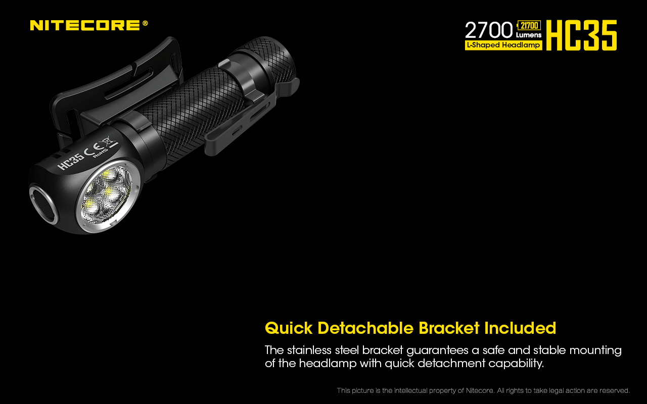 Nitecore HC35 flashlight with quick-detachable bracket