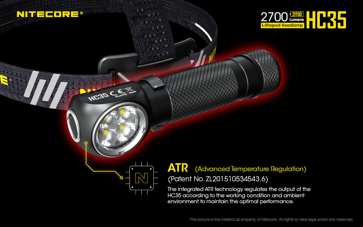 Nitecore HC35 temperature regulation infographic