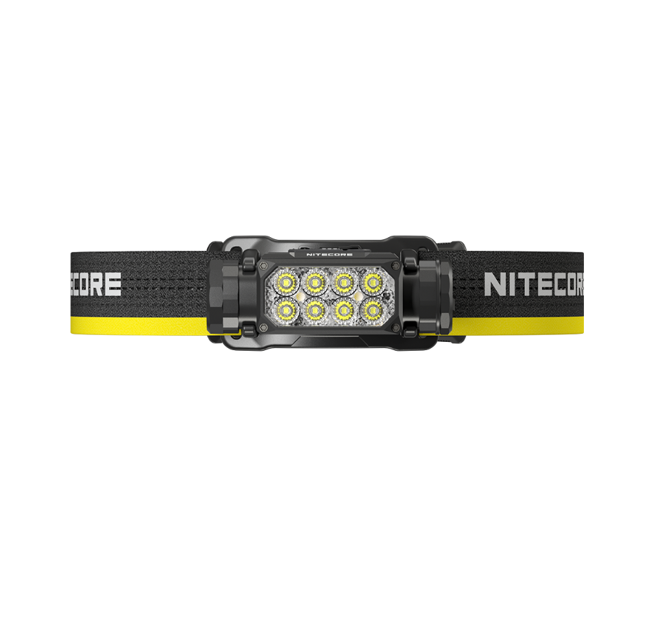 Nitecore HC65 UHE eight-LED array and headband, front view