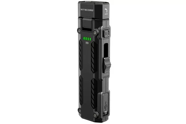 Nitecore EDC09 flashlight upright with green battery indicators