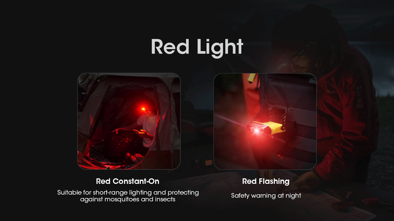 Nitecore NU11 constant and flashing red light modes