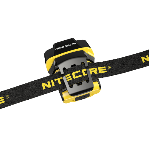 Nitecore NU11 light attached to black and yellow headband