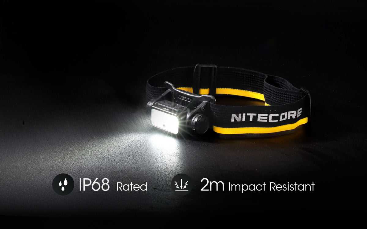 Nitecore NU40 water and impact resistance infographic