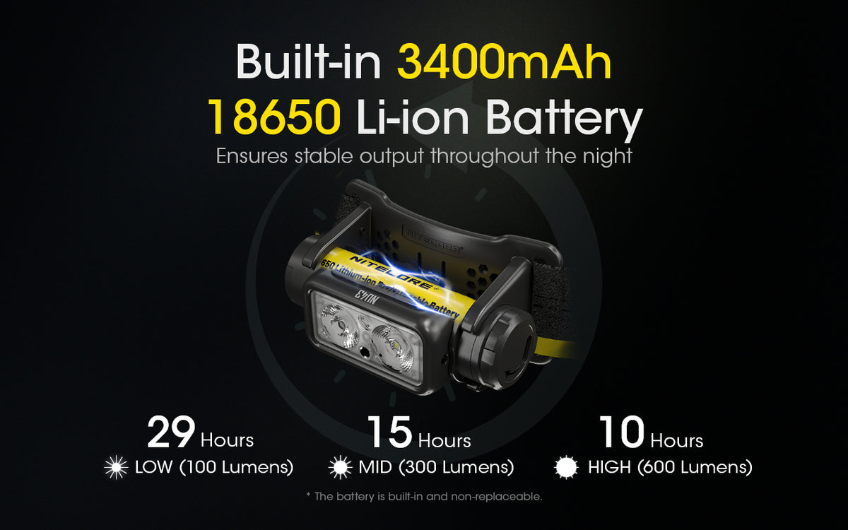 Nitecore NU43 built-in rechargeable battery and runtimes