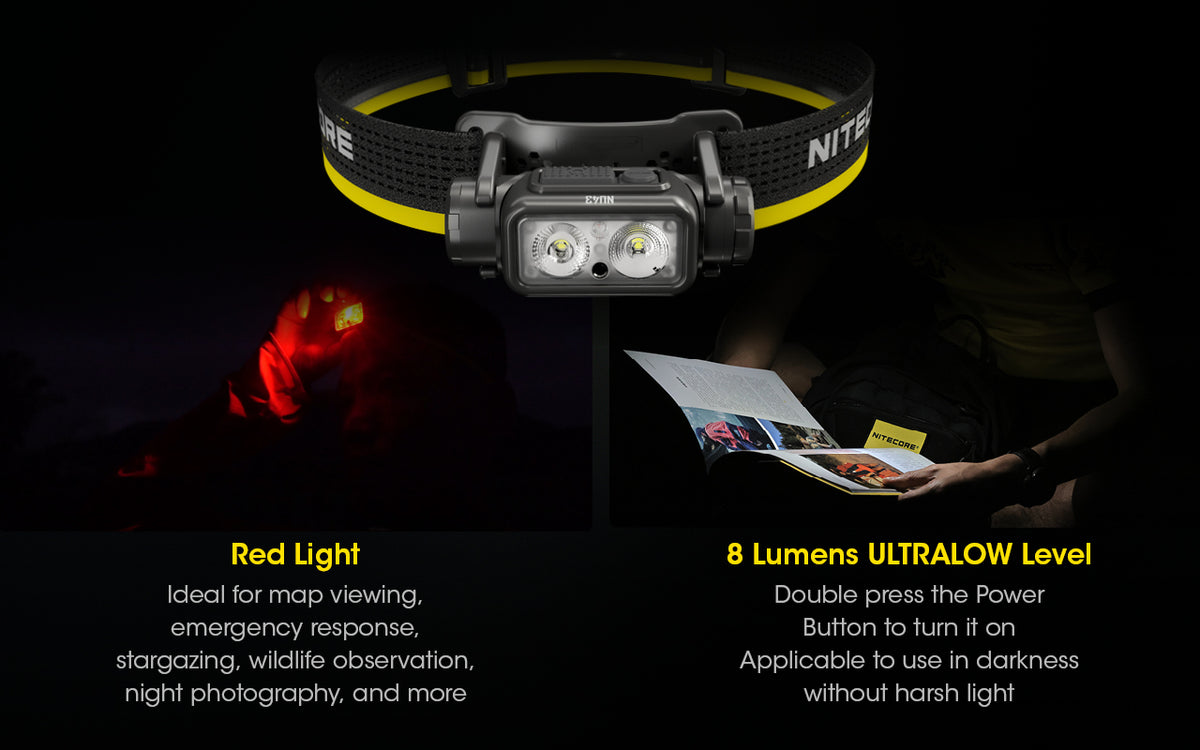 Nitecore NU43 red light and ultralow white light demonstrations