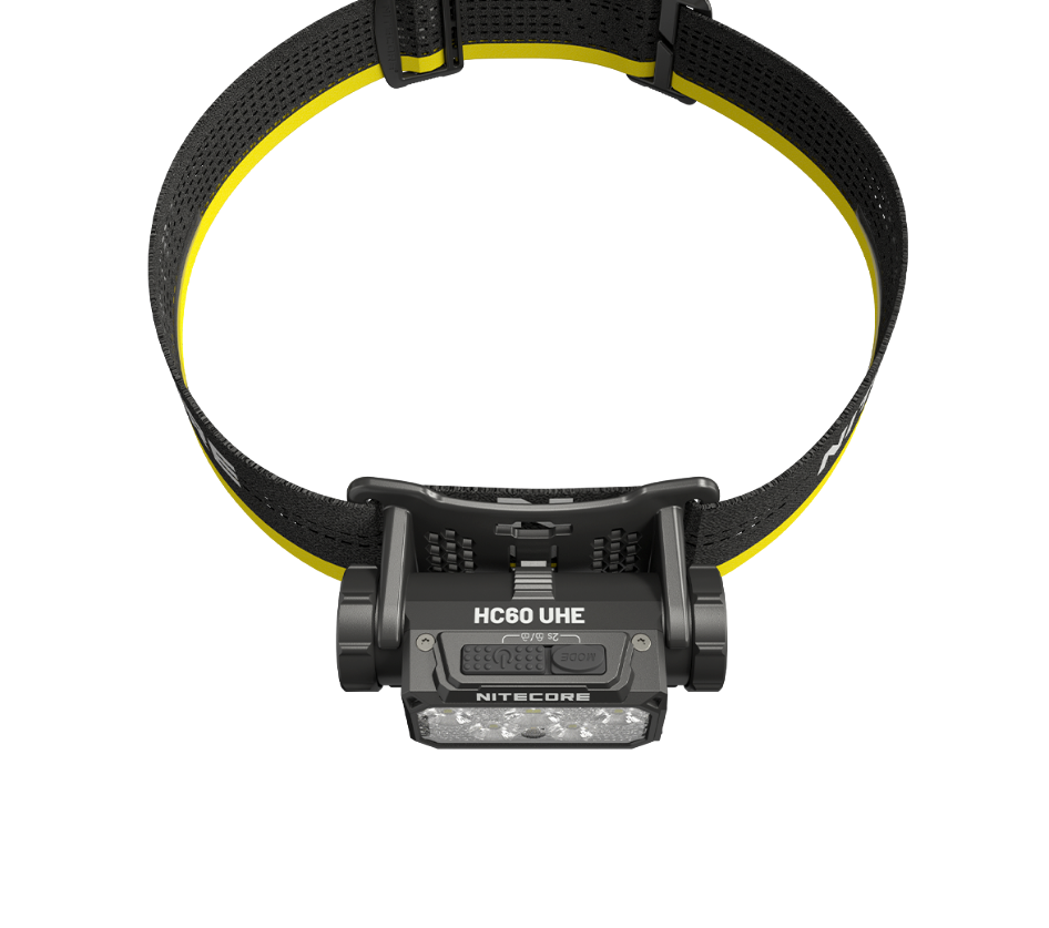 Nitecore HC60 UHE top view of the headlamp body and adjustable headband