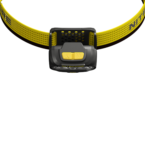 Nitecore UT27 headlamp top view showing yellow controls