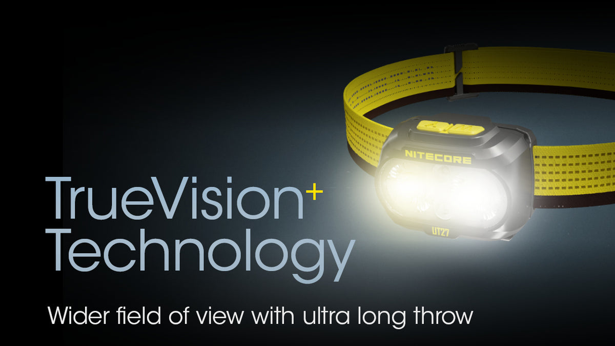 Nitecore UT27 illuminated headlamp highlighting TrueVision+ optics