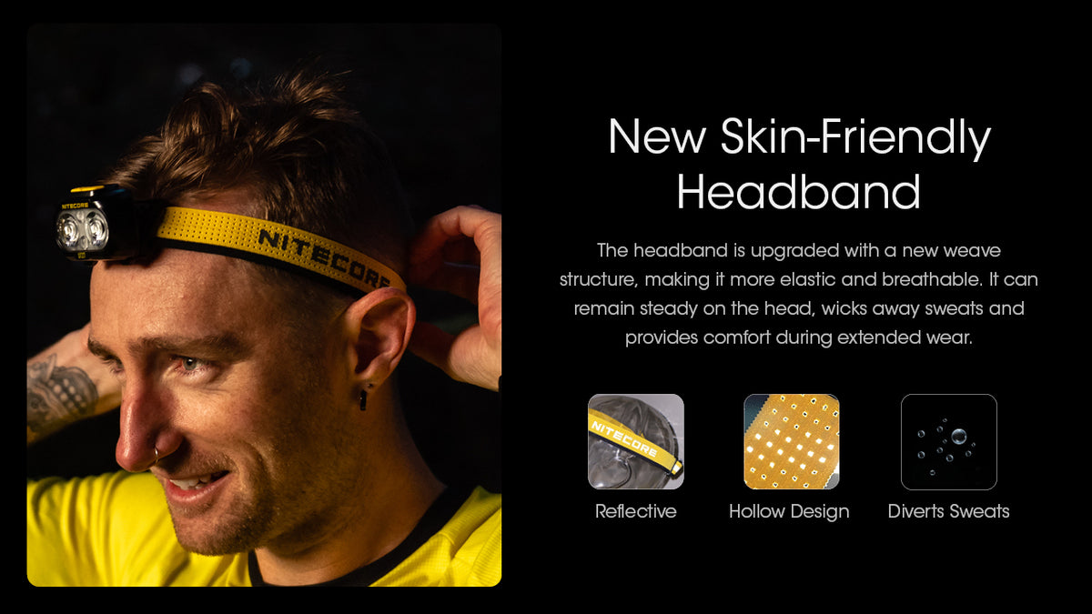 Nitecore UT27 yellow ventilated headband worn by runner