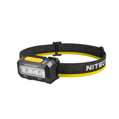Nitecore HA19 Classic Black headlamp angled view with yellow buttons
