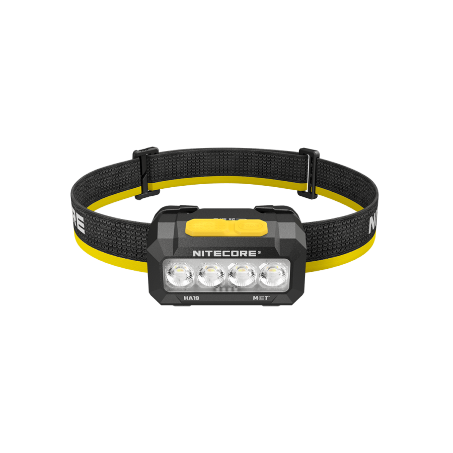 Nitecore HA19 Classic Black headlamp front view with four LED lenses