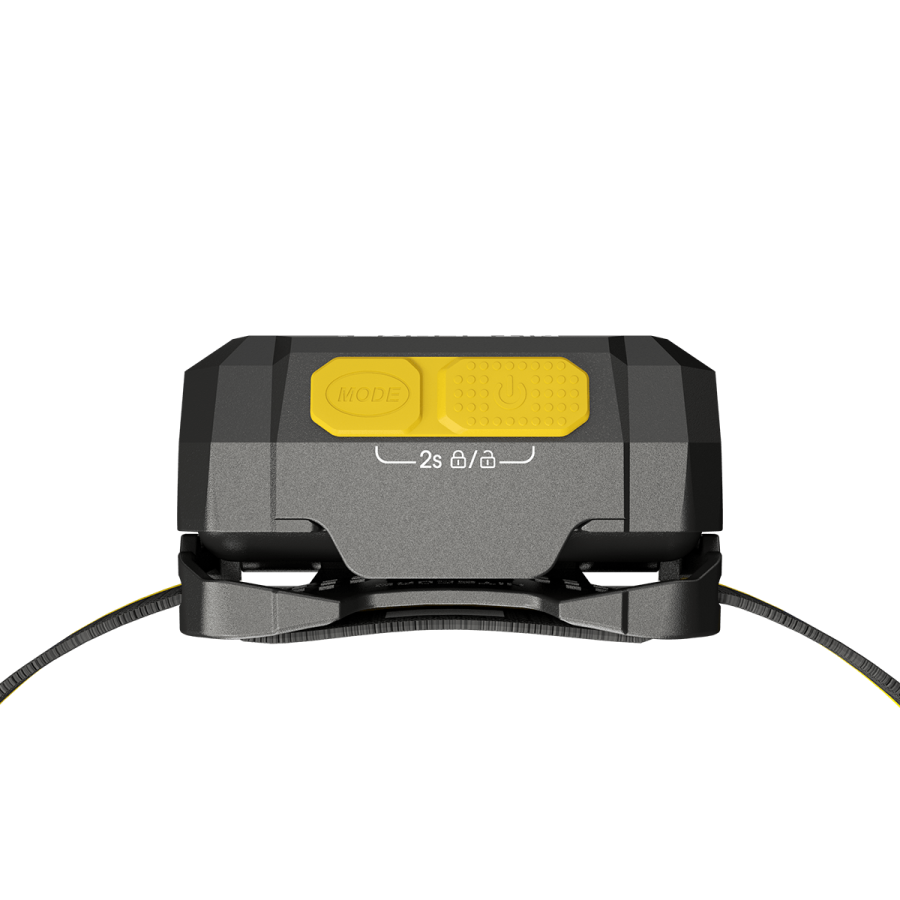 Nitecore HA19 Classic Black headlamp top view showing two yellow buttons