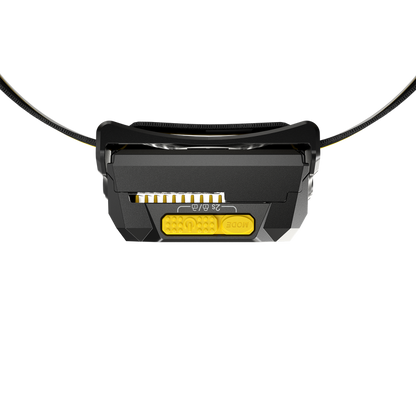 Nitecore HA29 UHE headlamp top view showing yellow control button