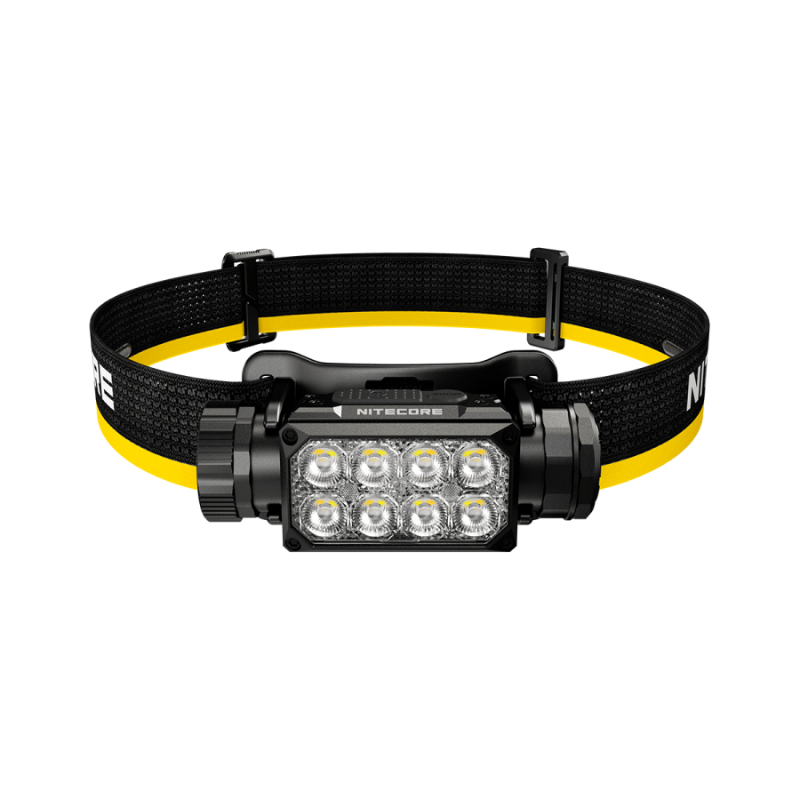 Nitecore HC65 MCT headlamp front view showing eight LED lenses