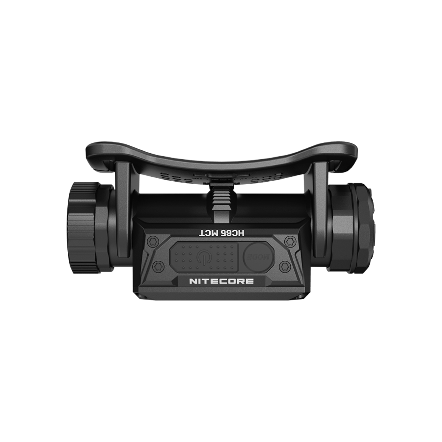 Nitecore HC65 MCT headlamp rear view showing mounting bracket