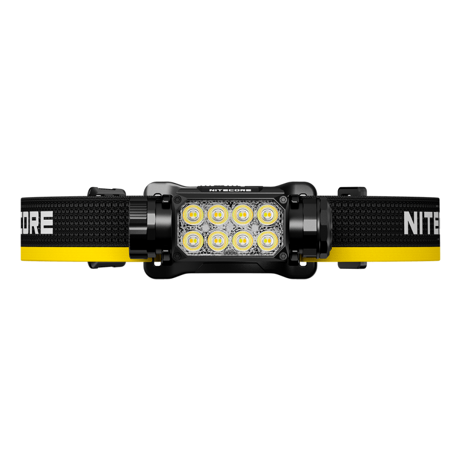 Nitecore HC65 MCT headlamp front close-up with headband extended
