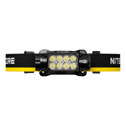 Nitecore HC65 MCT headlamp front close-up with headband extended
