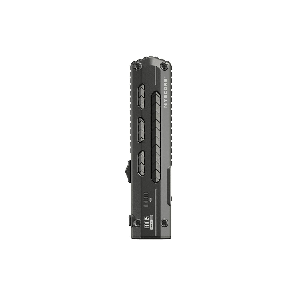 Nitecore EDC15 flashlight front view showing the body and battery indicators