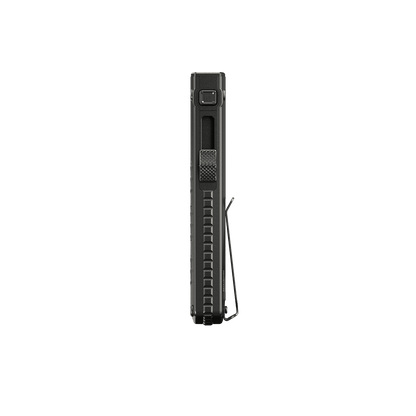 Nitecore EDC15 flashlight narrow side view showing the slide switch and M button