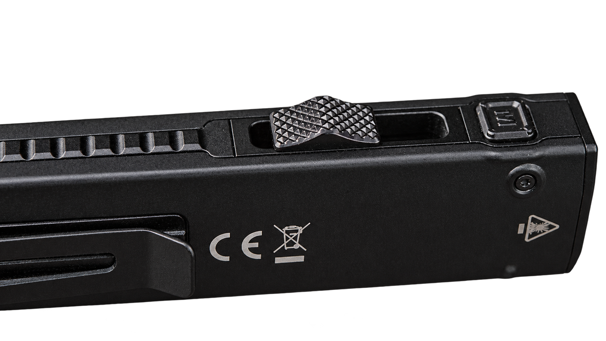 Close-up of the Nitecore EDC15 flashlight switch with the background removed